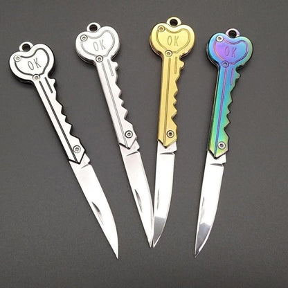 มีดมินิมีดยุทธวิธีค่ายกลางแจ้งพวงกุญแจแหวนพวงกุญแจพับ Self Defense Security Multi เครื่องมือ
