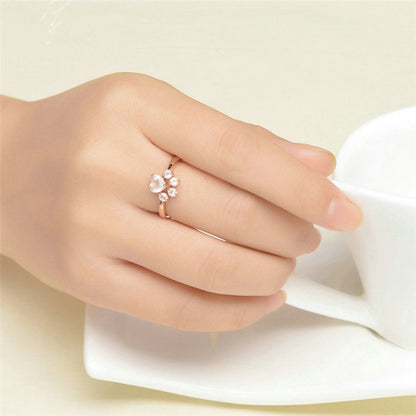 ผู้หญิงคริสตัลน่ารัก Cat Claw เปิดเครื่องประดับแหวนปรับได้