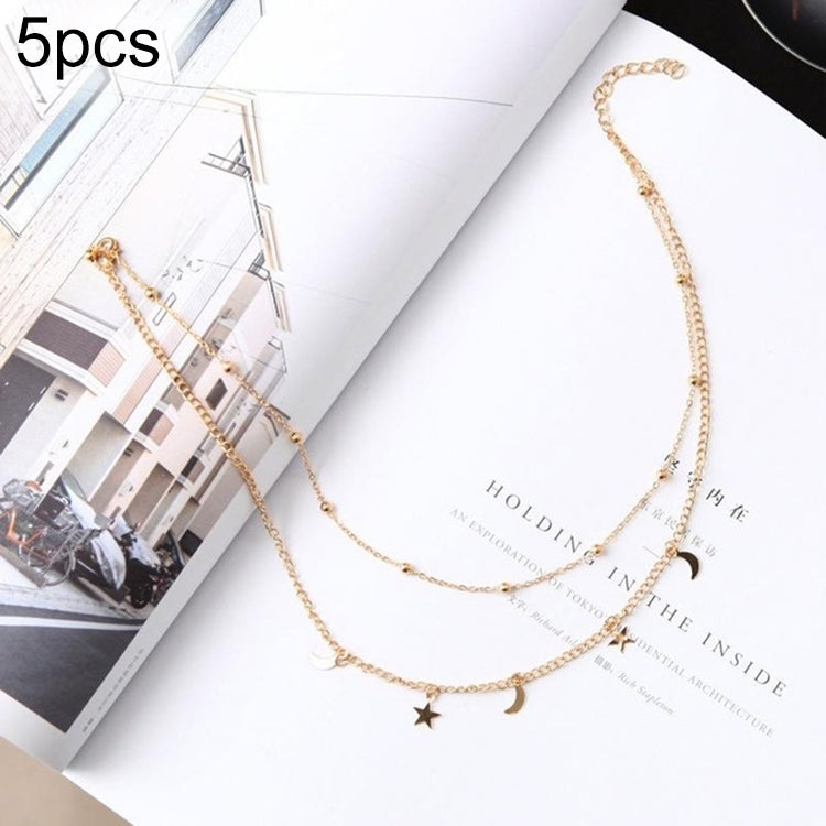 5 ชิ้น Simple Double Moon Star สร้อยคอสั้น