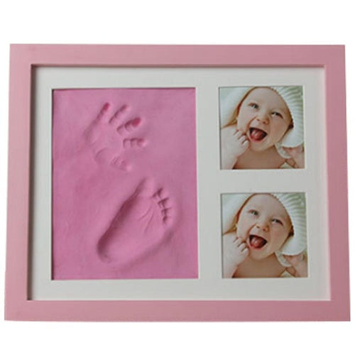 Baby Hand Foot พิมพ์แม่พิมพ์ Maker กรอบรูปไม้พร้อมฝาครอบชุดโคลนลายนิ้วมือ