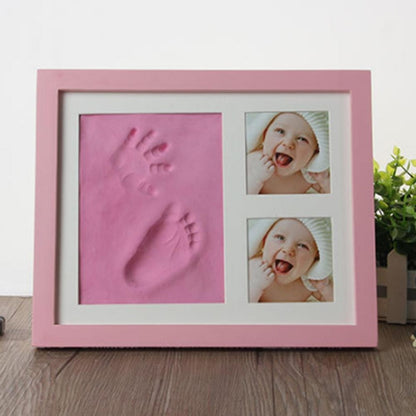 Baby Hand Foot พิมพ์แม่พิมพ์ Maker กรอบรูปไม้พร้อมฝาครอบชุดโคลนลายนิ้วมือ