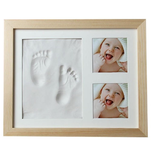 Baby Hand Foot พิมพ์แม่พิมพ์ Maker กรอบรูปไม้พร้อมฝาครอบชุดโคลนลายนิ้วมือ