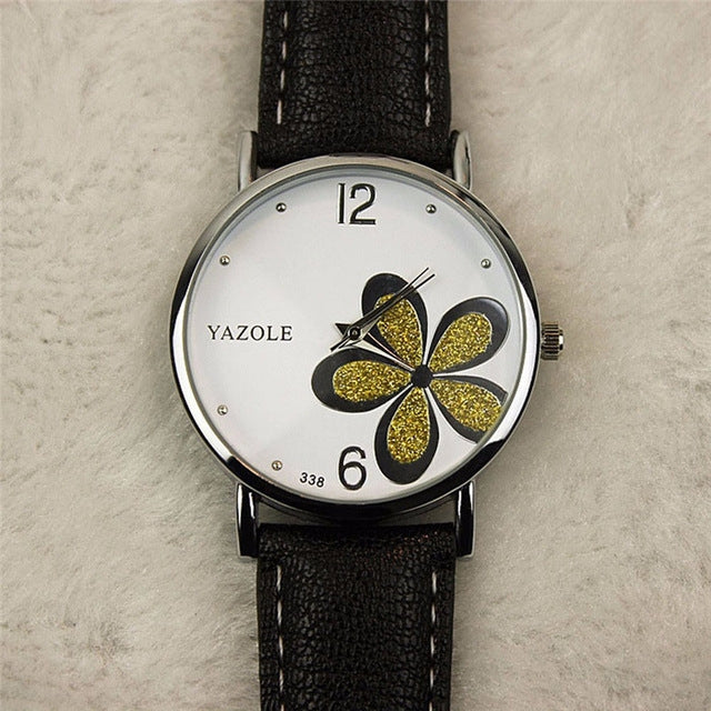 YAZOLE นาฬิกาควอทซ์ลายโคลเวอร์สี่ใบสไตล์ OL สุภาพสตรี