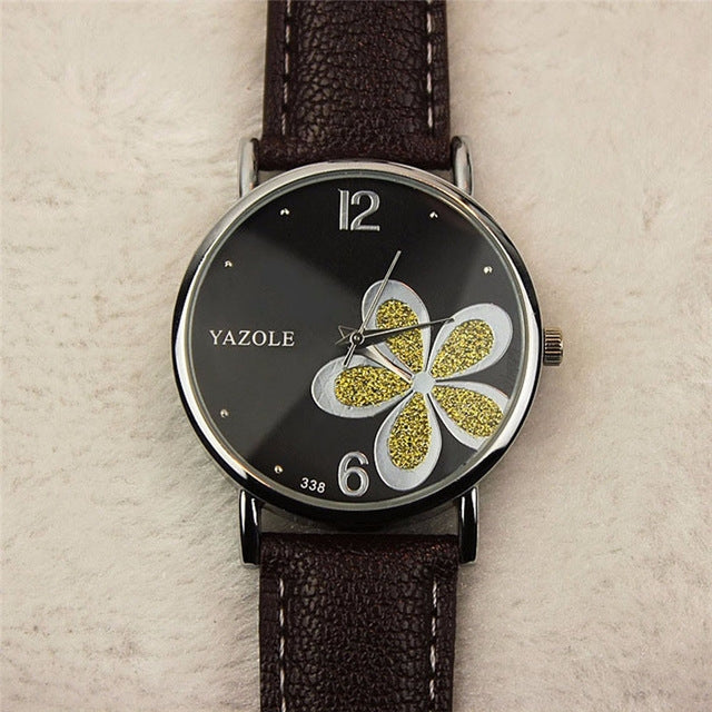 YAZOLE นาฬิกาควอทซ์ลายโคลเวอร์สี่ใบสไตล์ OL สุภาพสตรี