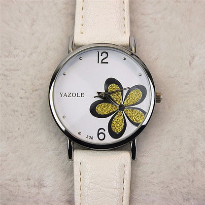 YAZOLE นาฬิกาควอทซ์ลายโคลเวอร์สี่ใบสไตล์ OL สุภาพสตรี