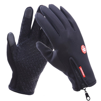ถุงมือขี่จักรยานเต็มนิ้ว Neoprene PU หนังระบายอากาศฤดูหนาวที่อบอุ่นถุงมือกีฬากลางแจ้ง, M, L, XL