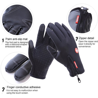 ถุงมือขี่จักรยานเต็มนิ้ว Neoprene PU หนังระบายอากาศฤดูหนาวที่อบอุ่นถุงมือกีฬากลางแจ้ง, M, L, XL