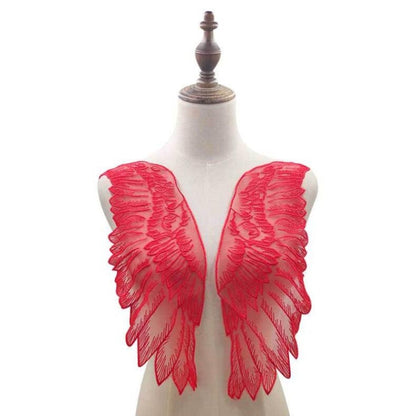 1 คู่ Organza ปีกรูปร่างเย็บปักถักร้อย DIY เสื้อผ้าอุปกรณ์เสริม, Red, Black, Gold, White