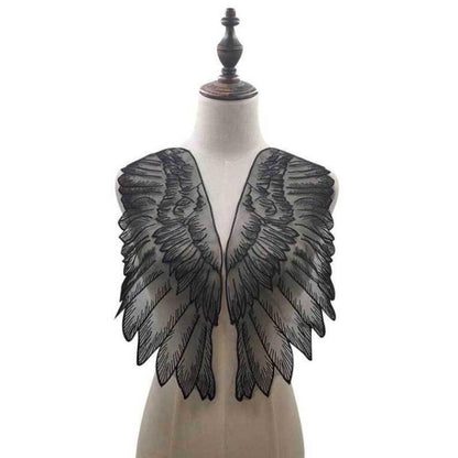 1 คู่ Organza ปีกรูปร่างเย็บปักถักร้อย DIY เสื้อผ้าอุปกรณ์เสริม, Red, Black, Gold, White