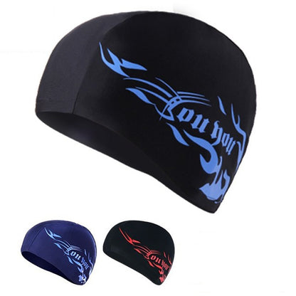 หมวกว่ายน้ำระบายอากาศแบบสแปนเด็กซ์ unisex, Spandex Swimming Cap(Black), Spandex Swimming Cap(Blue Fire on Black), Spandex Swimming Cap(Blue Fire on White), Spandex Swimming Cap(Blue Fire on Red)