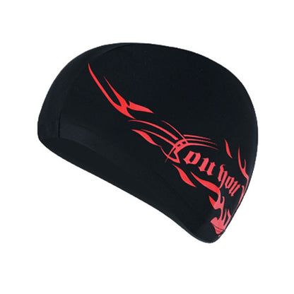 หมวกว่ายน้ำระบายอากาศแบบสแปนเด็กซ์ unisex, Spandex Swimming Cap(Black), Spandex Swimming Cap(Blue Fire on Black), Spandex Swimming Cap(Blue Fire on White), Spandex Swimming Cap(Blue Fire on Red)