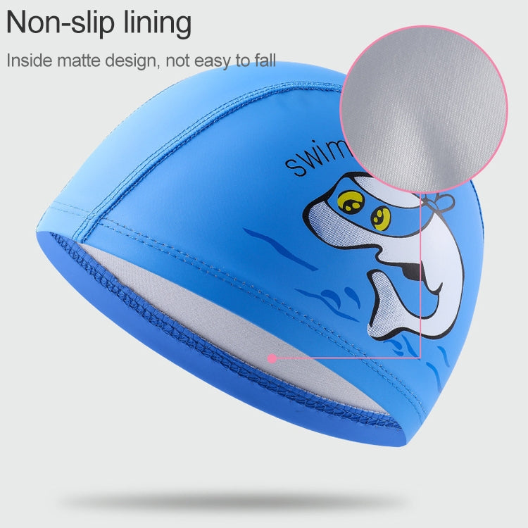 หมวกว่ายน้ำเด็ก PU พิมพ์หมวกว่ายน้ำยืดหยุ่นลายปลาโลมาน่ารัก, Children PU Swimming Cap (Dark Blue), Children PU Swimming Cap (Pink), Children PU Swimming Cap (Sky Blue)