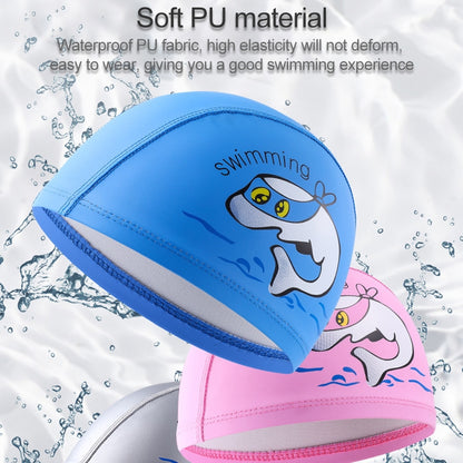 หมวกว่ายน้ำเด็ก PU พิมพ์หมวกว่ายน้ำยืดหยุ่นลายปลาโลมาน่ารัก, Children PU Swimming Cap (Dark Blue), Children PU Swimming Cap (Pink), Children PU Swimming Cap (Sky Blue)
