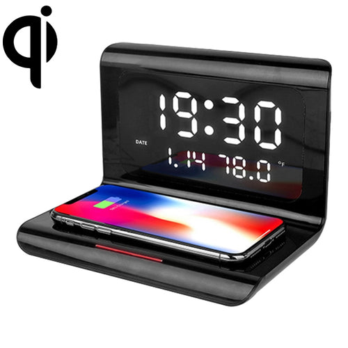 เครื่องชาร์จไร้สายโทรศัพท์มือถือมัลติฟังก์ชั่น 10W QI สากลพร้อมนาฬิกาปลุกและเวลา / ปฏิทิน / การแสดงอุณหภูมิ, RT1 10W (Black)