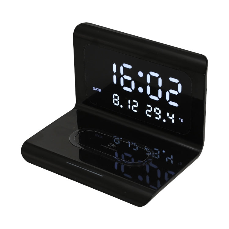 เครื่องชาร์จไร้สายโทรศัพท์มือถือมัลติฟังก์ชั่น 10W QI สากลพร้อมนาฬิกาปลุกและเวลา / ปฏิทิน / การแสดงอุณหภูมิ, RT1 10W (Black)