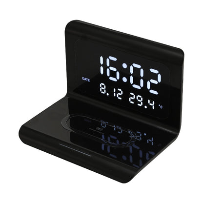 เครื่องชาร์จไร้สายโทรศัพท์มือถือมัลติฟังก์ชั่น 10W QI สากลพร้อมนาฬิกาปลุกและเวลา / ปฏิทิน / การแสดงอุณหภูมิ, RT1 10W (Black)