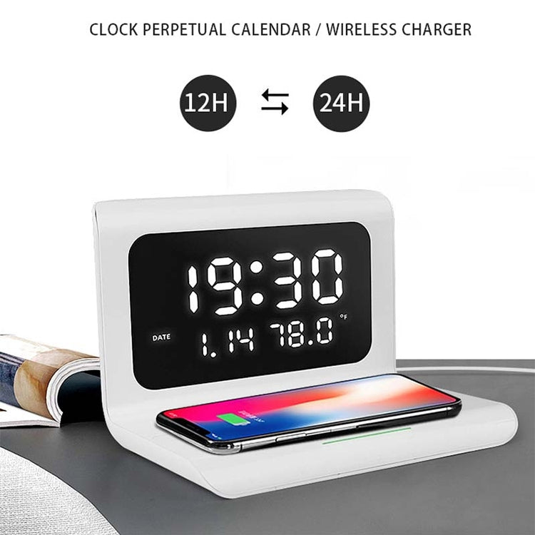 เครื่องชาร์จไร้สายโทรศัพท์มือถือมัลติฟังก์ชั่น 10W QI สากลพร้อมนาฬิกาปลุกและเวลา / ปฏิทิน / การแสดงอุณหภูมิ, RT1 10W (Black)