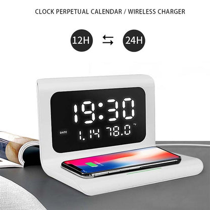 เครื่องชาร์จไร้สายโทรศัพท์มือถือมัลติฟังก์ชั่น 10W QI สากลพร้อมนาฬิกาปลุกและเวลา / ปฏิทิน / การแสดงอุณหภูมิ, RT1 10W (Black)