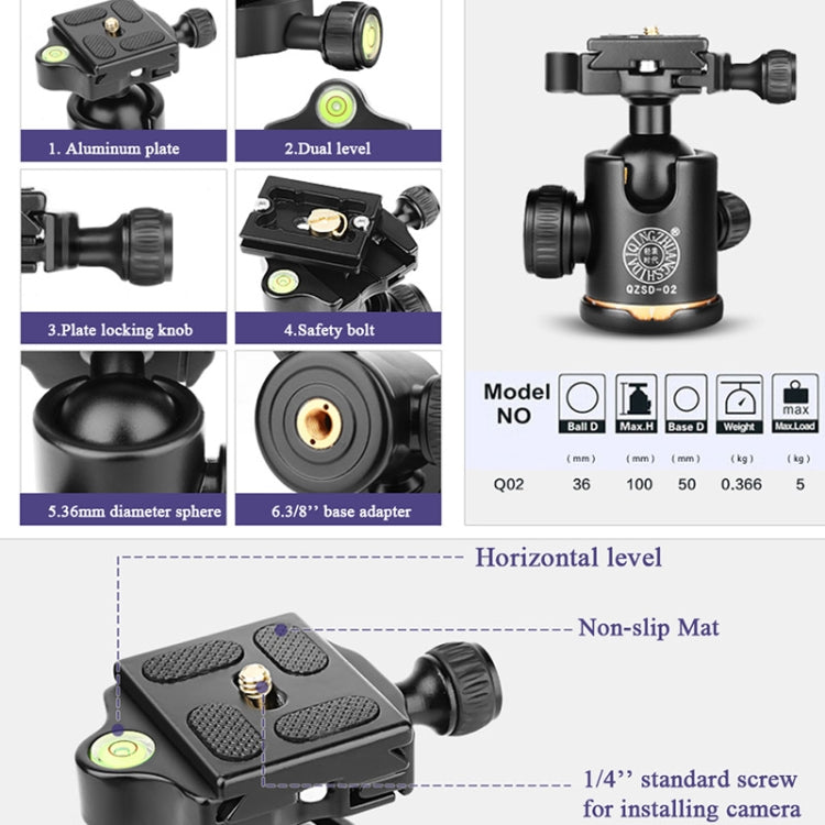 Q222 แบบพกพา 4 ส่วนขาพับอลูมิเนียมอัลลอยด์ขาตั้งกล้อง Monopod Holder พร้อมหัวลูก