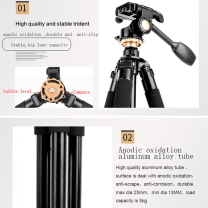 Q338 ขาพับ 4 ส่วนถ่ายทอดสดอลูมิเนียมอัลลอยด์ขาตั้งกล้อง, Q338With Three-dimensional Head, Q338 With Ball Head