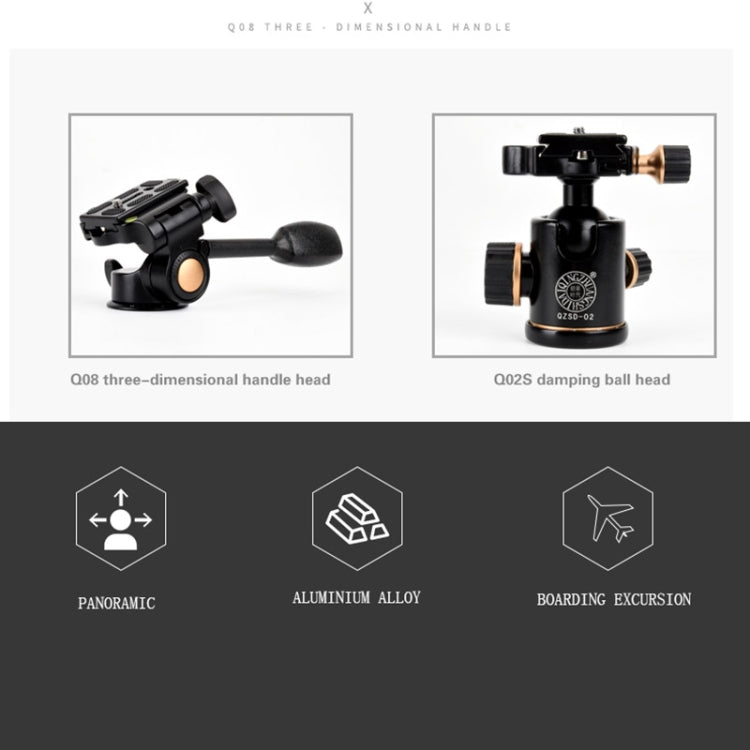 Q338 ขาพับ 4 ส่วนถ่ายทอดสดอลูมิเนียมอัลลอยด์ขาตั้งกล้อง, Q338With Three-dimensional Head, Q338 With Ball Head