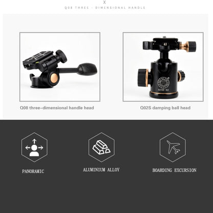 Q338 ขาพับ 4 ส่วนถ่ายทอดสดอลูมิเนียมอัลลอยด์ขาตั้งกล้อง, Q338With Three-dimensional Head, Q338 With Ball Head