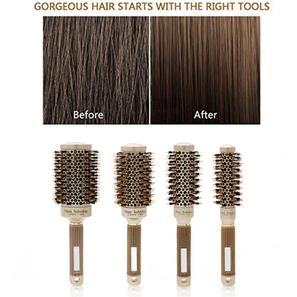เซรามิคอลูมิเนียมหวีผมแปรงกลมพร้อมแปรงไนลอน Professional Barber จัดแต่งทรงผมแปรงผม