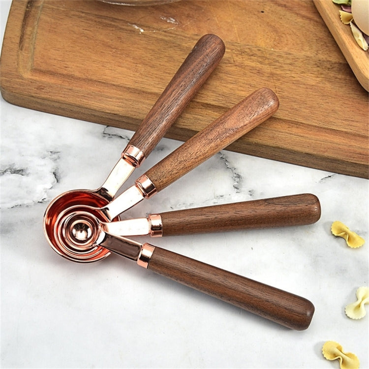 วอลนัทจับครัวชุบทองแดงเครื่องมืออบชุดวัดขนาดบาร์เทนเดอร์, 4 PCS / Set Measuring Spoon, 4 PCS / Set Measuring Cup