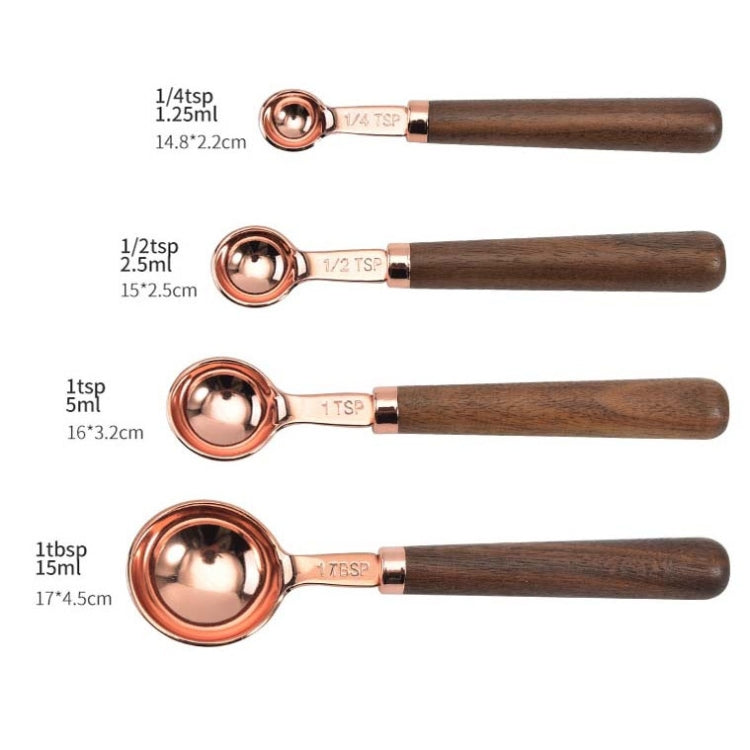 วอลนัทจับครัวชุบทองแดงเครื่องมืออบชุดวัดขนาดบาร์เทนเดอร์, 4 PCS / Set Measuring Spoon, 4 PCS / Set Measuring Cup