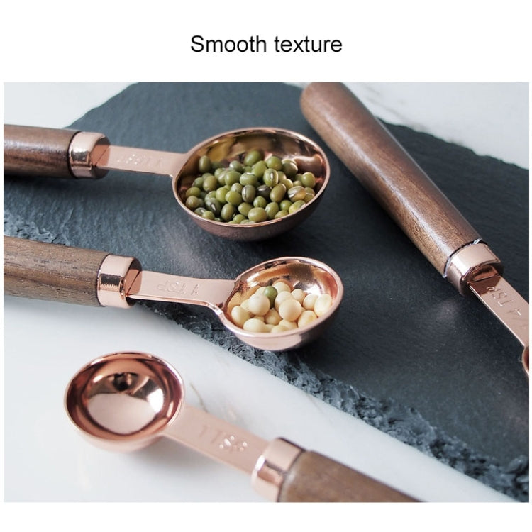 วอลนัทจับครัวชุบทองแดงเครื่องมืออบชุดวัดขนาดบาร์เทนเดอร์, 4 PCS / Set Measuring Spoon, 4 PCS / Set Measuring Cup