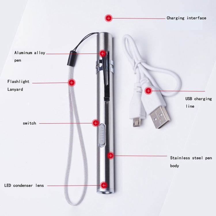 การออกแบบปากกาไฟฉายแบบชาร์จไฟ USB หลอดไฟ LED ขนาดเล็กอันทรงพลัง