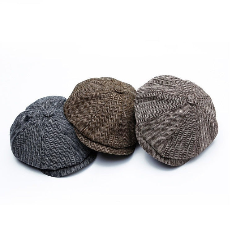 14128 Stripe Snap Design Beret ฤดูใบไม้ร่วงและฤดูหนาว Retro หมวกแปดเหลี่ยมป่า, 60CM