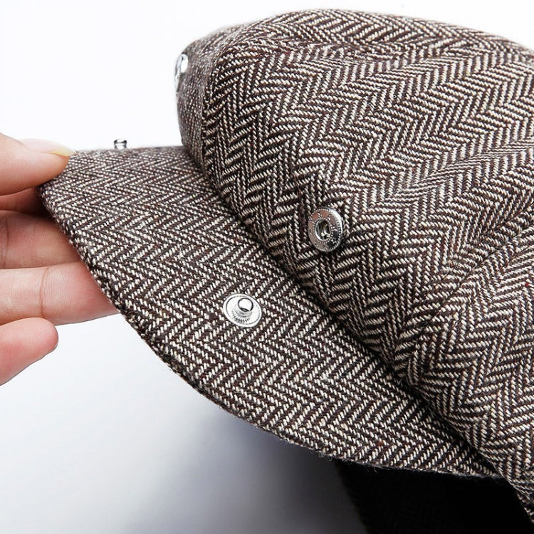 14128 Stripe Snap Design Beret ฤดูใบไม้ร่วงและฤดูหนาว Retro หมวกแปดเหลี่ยมป่า, 60CM