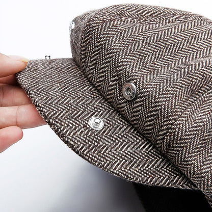 14128 Stripe Snap Design Beret ฤดูใบไม้ร่วงและฤดูหนาว Retro หมวกแปดเหลี่ยมป่า, 60CM