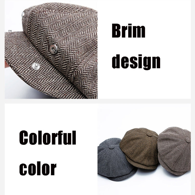 14128 Stripe Snap Design Beret ฤดูใบไม้ร่วงและฤดูหนาว Retro หมวกแปดเหลี่ยมป่า, 60CM