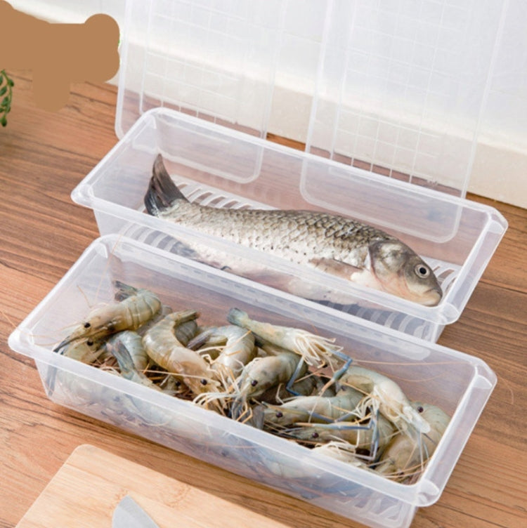 6 ชิ้นห้องครัวตู้เย็น Drainable สดกล่องอาหารพลาสติกปิดผนึกตู้แช่แข็งกล่องเก็บปลาสดกล่อง, 27x20x5.5cm, 27x11x6cm