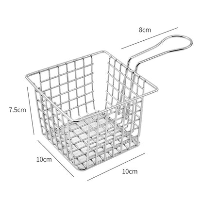 2 ชิ้นไฟฟ้า Wrought Iron Fries ตะกร้าทอด Mini Grid ทอดตะกร้าเก็บอาหาร, Chrome