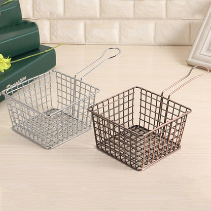 2 ชิ้นไฟฟ้า Wrought Iron Fries ตะกร้าทอด Mini Grid ทอดตะกร้าเก็บอาหาร, Chrome
