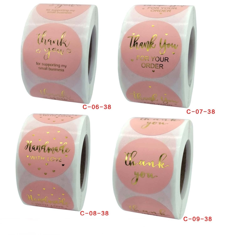 3 ชิ้นม้วนสีชมพู Hot Stamping ขอบคุณสติกเกอร์ฟิล์มกาวสติกเกอร์ซองจดหมาย/วันหยุดของขวัญตกแต่ง, C-06-38, C-07-38, C-08-38, C-09-38