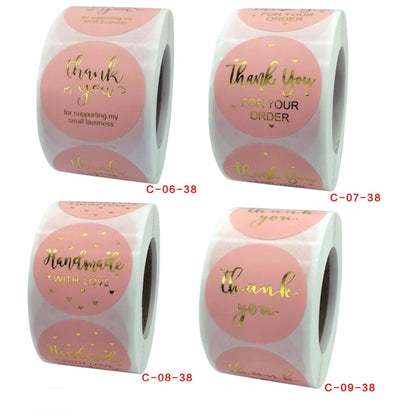 3 ชิ้นม้วนสีชมพู Hot Stamping ขอบคุณสติกเกอร์ฟิล์มกาวสติกเกอร์ซองจดหมาย/วันหยุดของขวัญตกแต่ง, C-06-38, C-07-38, C-08-38, C-09-38