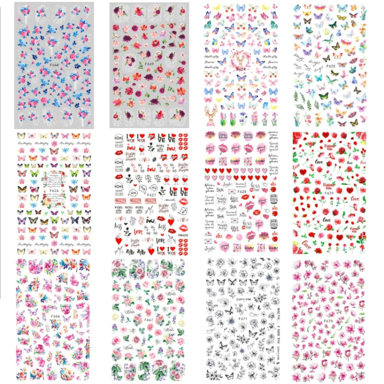 10 ชิ้น 3D กาวผีเสื้อย้อนยุคกุหลาบสีเล็บสติกเกอร์