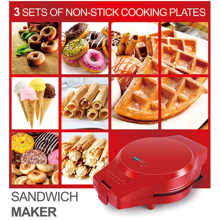 3-in-1 Multi-Function Eleictric Baking Pan เครื่องทำอาหารเช้าโดนัทแซนวิชเครื่องทำวาฟเฟิลเครื่องทำพิซซ่า, ปลั๊ก EU, 3-in-1 Multi-Function Waffle Maker