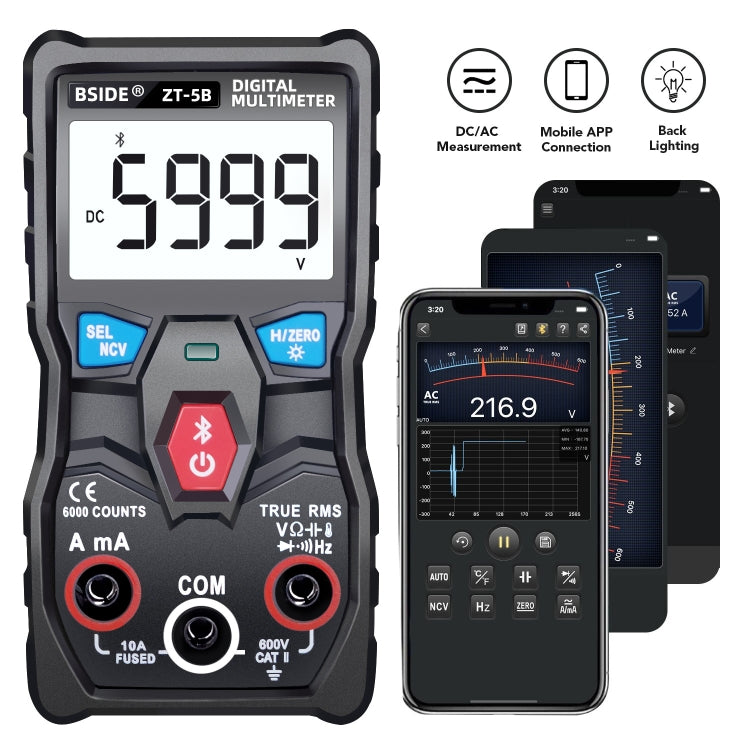 BSIDE ZT-5B สมาร์ทบลูทูธ 6000 คำมัลติมิเตอร์แบบดิจิตอลช่วงอัตโนมัติ, ZT-5B