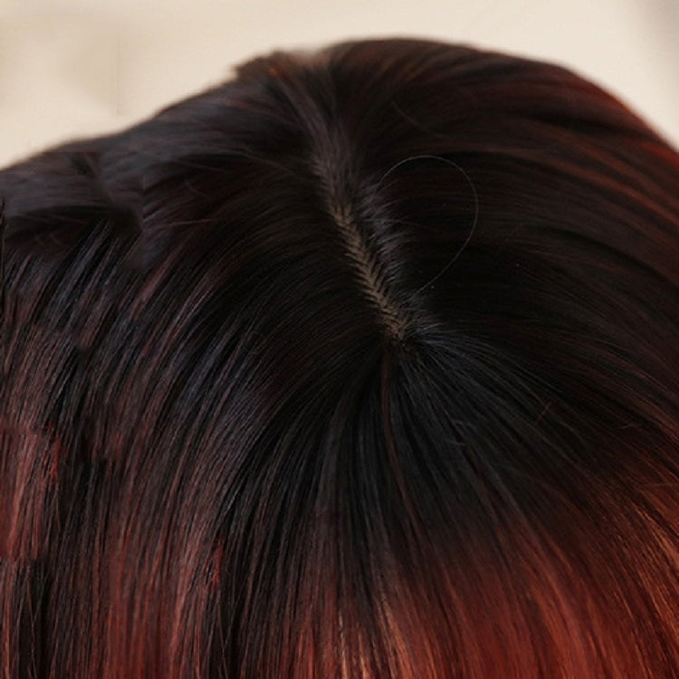 หมวกไฟเบอร์สังเคราะห์วิกผมยาวตรงสมจริงสำหรับผู้หญิง, Short Cold Brown 45CM