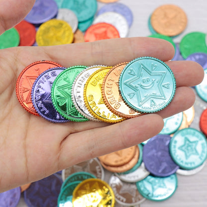 100 ชิ้น/ถุงโจรสลัดเหรียญทองเจ็ดสี Lucky เหรียญคริสต์มาสเกม Props, 100 PCS / Bag Seven Color Lucky Coin