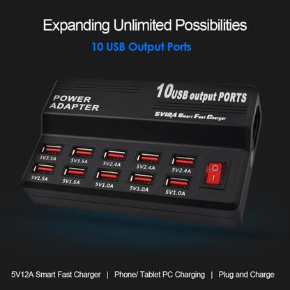 อินเทอร์เฟซ USB 100-240V ชาร์จเร็วอัจฉริยะเครื่องชาร์จอิเล็กทรอนิกส์ดิจิตอลเครื่องชาร์จมัลติฟังก์ชั่นปลั๊ก US, 10 Ports, 12 Ports
