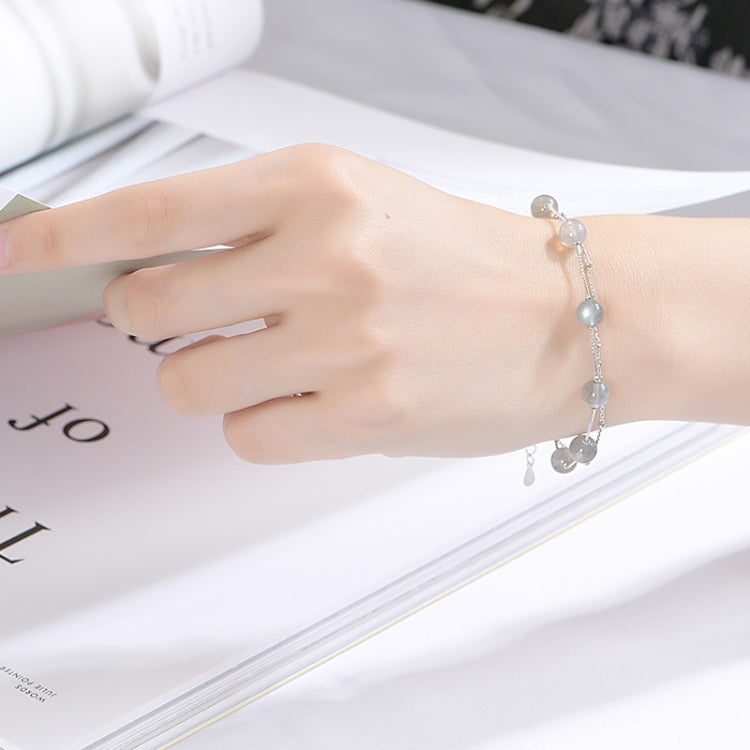 สร้อยข้อมือเงินแท้ 925 สร้อยข้อมือคริสตัลผู้หญิงลูกปัดธรรมชาติเครื่องประดับสองชั้น, Strawberry Crystal