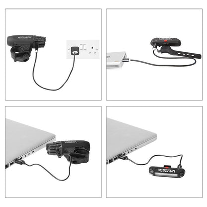 ไฟจักรยาน USB ไฟเตือนจักรยานเสือภูเขาแบบชาร์จไฟได้, Front Light + Tail Light