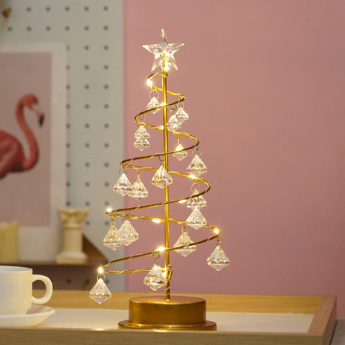 LED Wrought Iron Night Light คริสตัลต้นคริสต์มาสตกแต่งห้องโคมไฟตั้งโต๊ะขนาดเล็ก