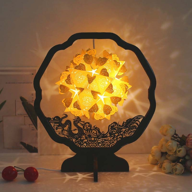 กระดาษศิลปะแสงและเงากระดาษแกะสลัก DIY Handmade สร้างสรรค์โคมไฟตั้งโต๊ะขนาดเล็ก, Round-shaped, Fan-shaped, Arc-shaped